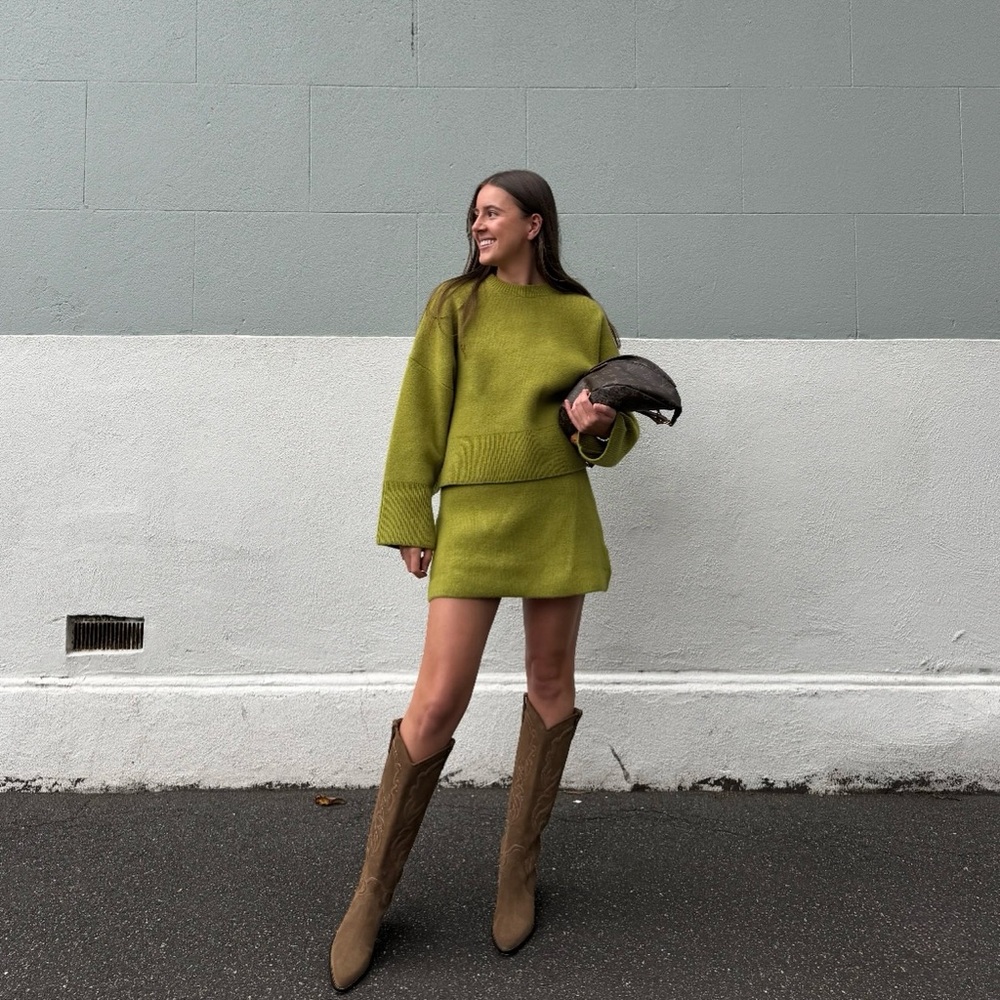 Zara Set - Light Green Wool Blend Basic Knit Sweater & Mini Skirt - Picture 7 of 17